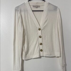 LOFT Cream Cardigan with Gold Accents